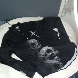 Men's Black Skull Print Casual Button Down Shirt